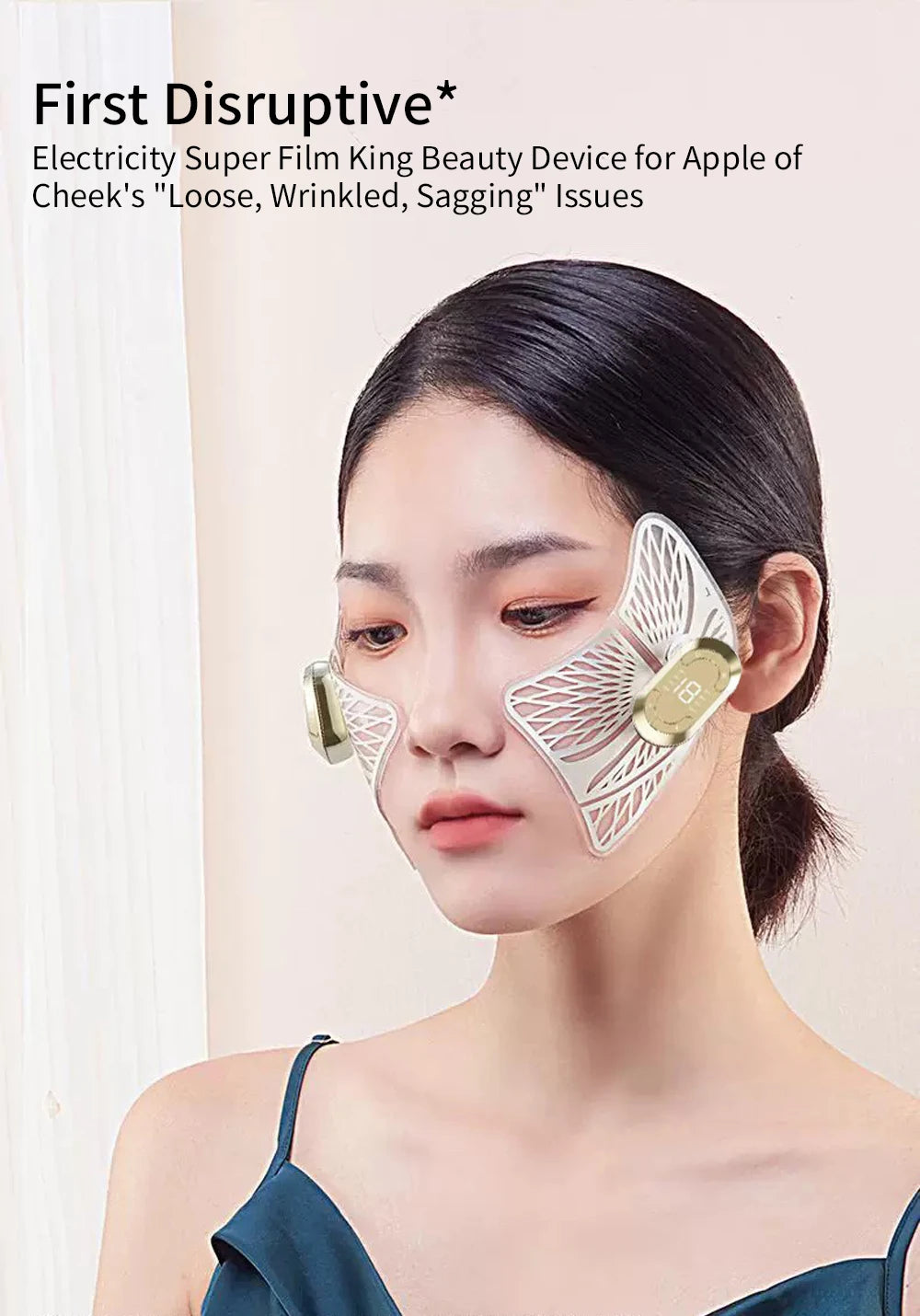 AuraFix V-Lift EMS device reducing fine lines and wrinkles on face